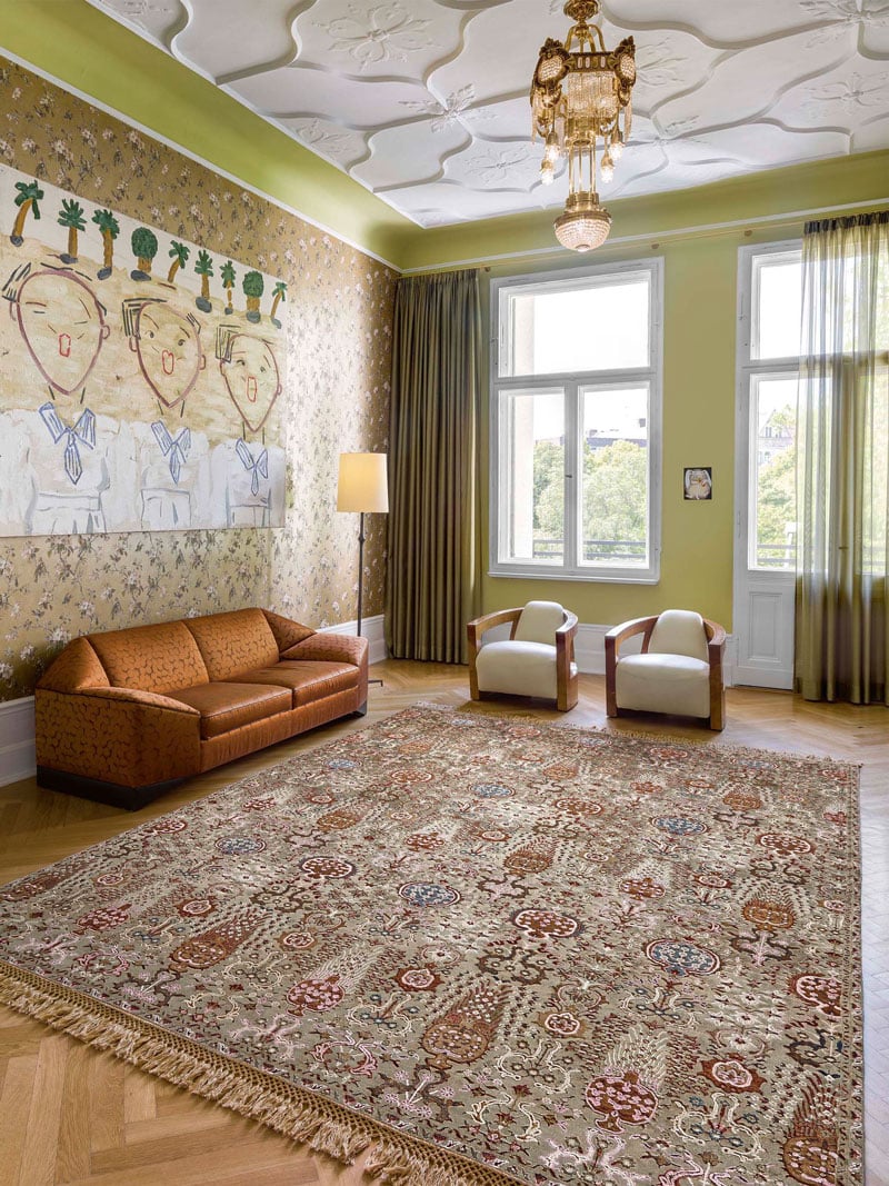 Isfahan grijs groen handgemaakt luxe vloerkleed