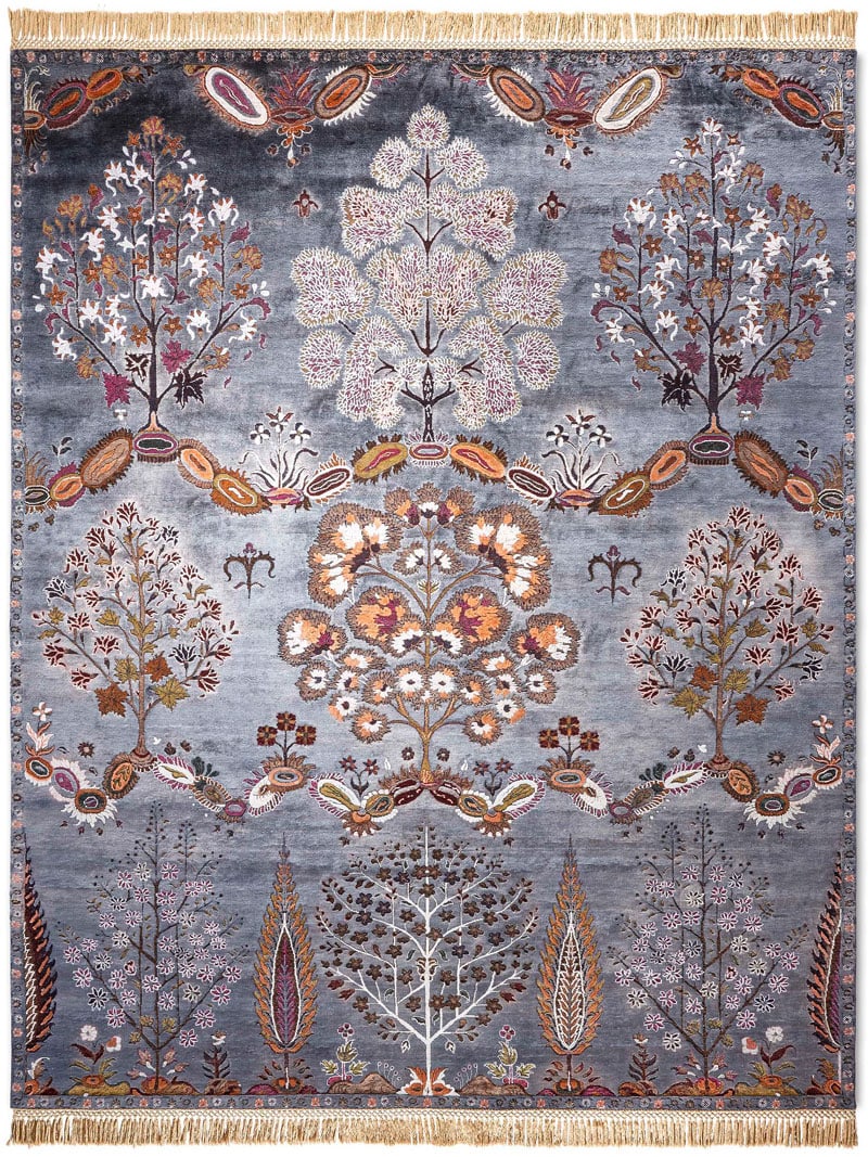 Mughal charcoal handgemaakt luxe vloerkleed