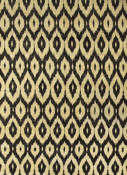 Tapis noué à la main Ikat laine jaune
