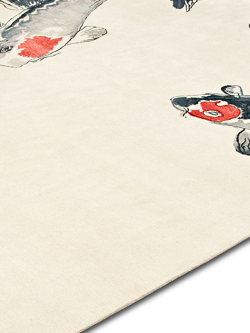 Tapis de luxe noué à la main Fish Original sur blanc