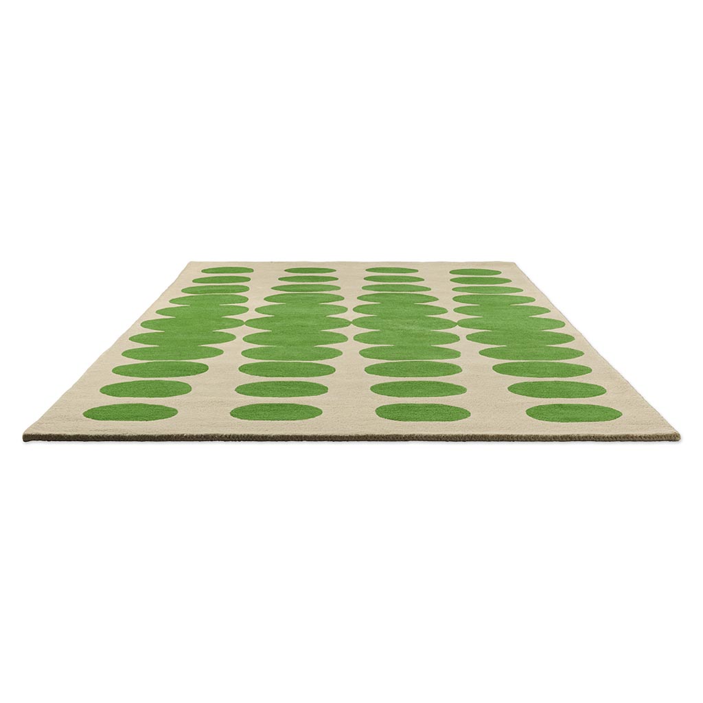 Optical Oval groen crème handgemaakt vloerkleed | Maat: 160 × 230 cm