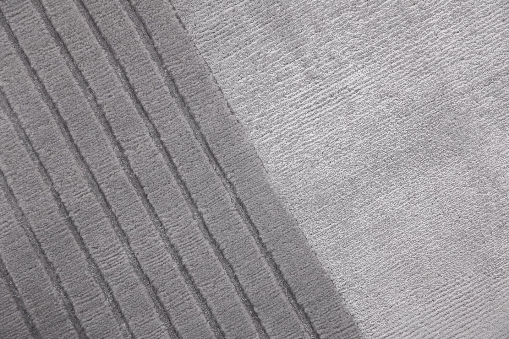 Tapis noué à la main cadre gris laine & viscose