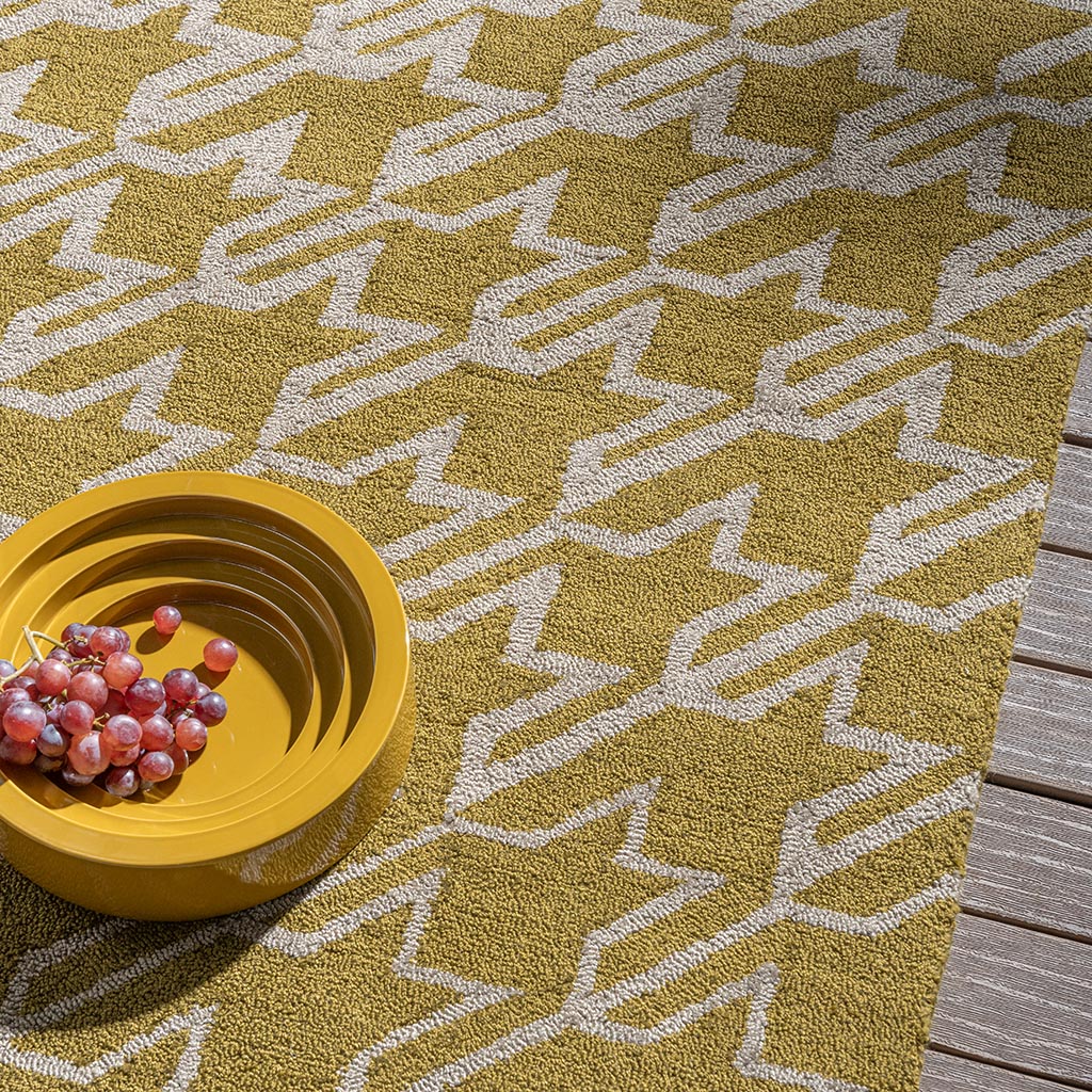 Houndstooth mosterd outdoor tapijt | Maat: 250 × 350 cm