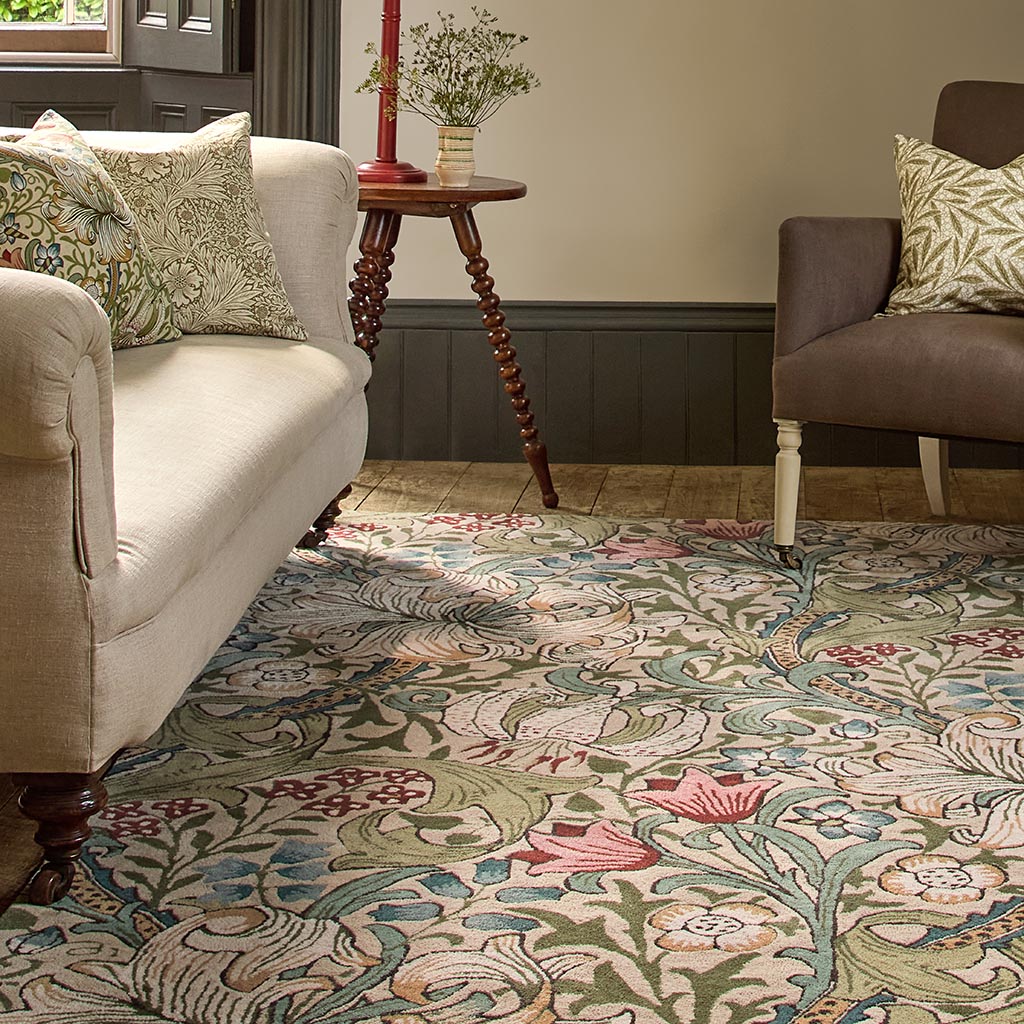 Tapis Golden Lily vert rouge de luxe | Taille: 250 × 350 cm