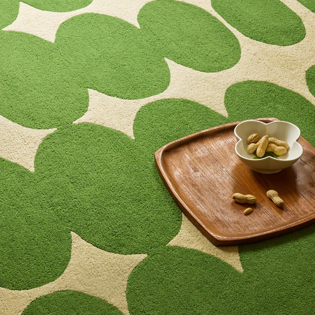 Optical Oval groen crème handgemaakt vloerkleed | Maat: 160 × 230 cm