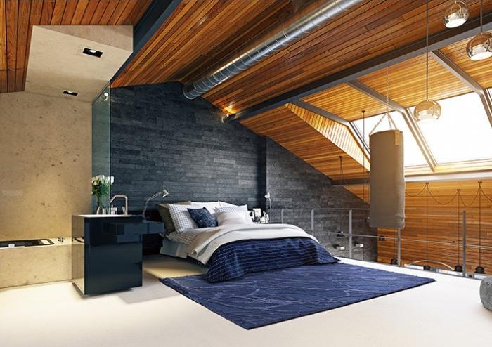 Modern handgeknoopt blauw vloerkleed