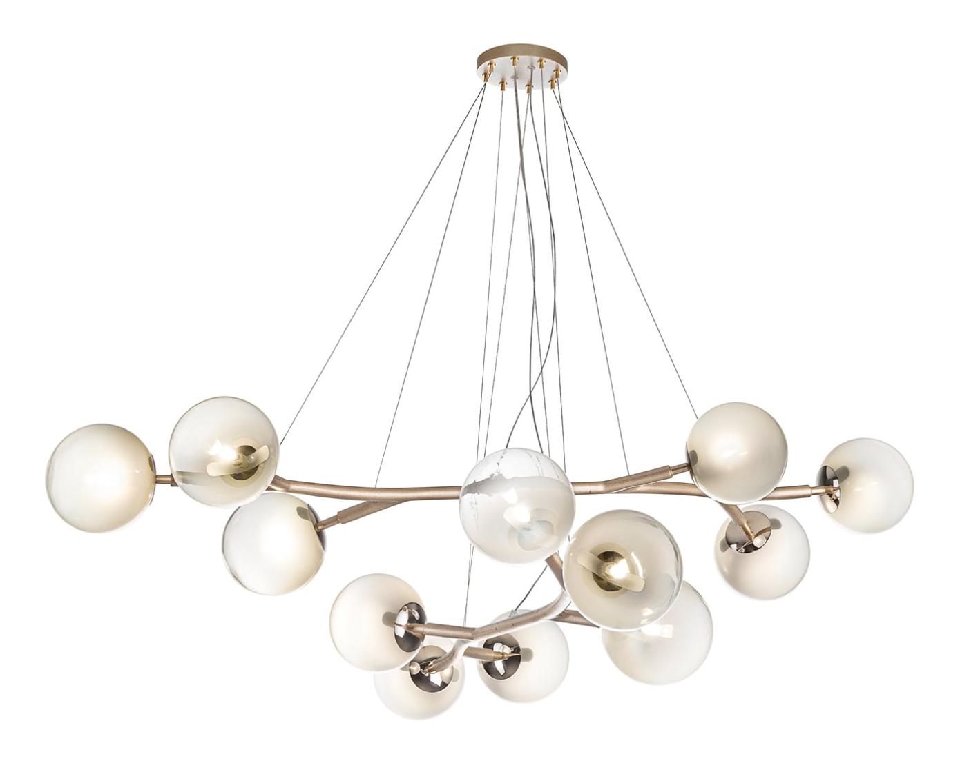 Lustre en laiton avec sphères blanches