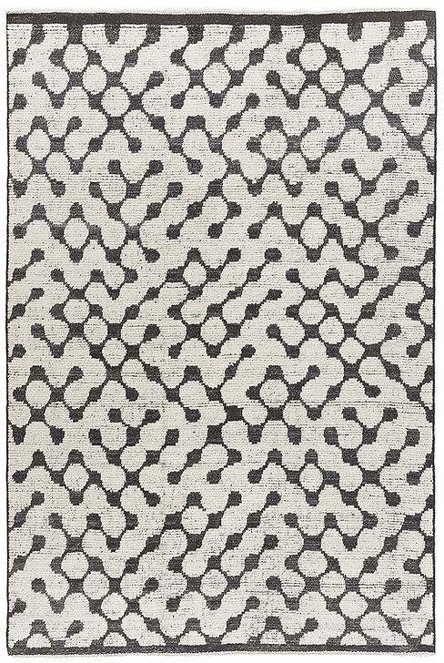 Tapis noué à la main Puzzle noir et blanc