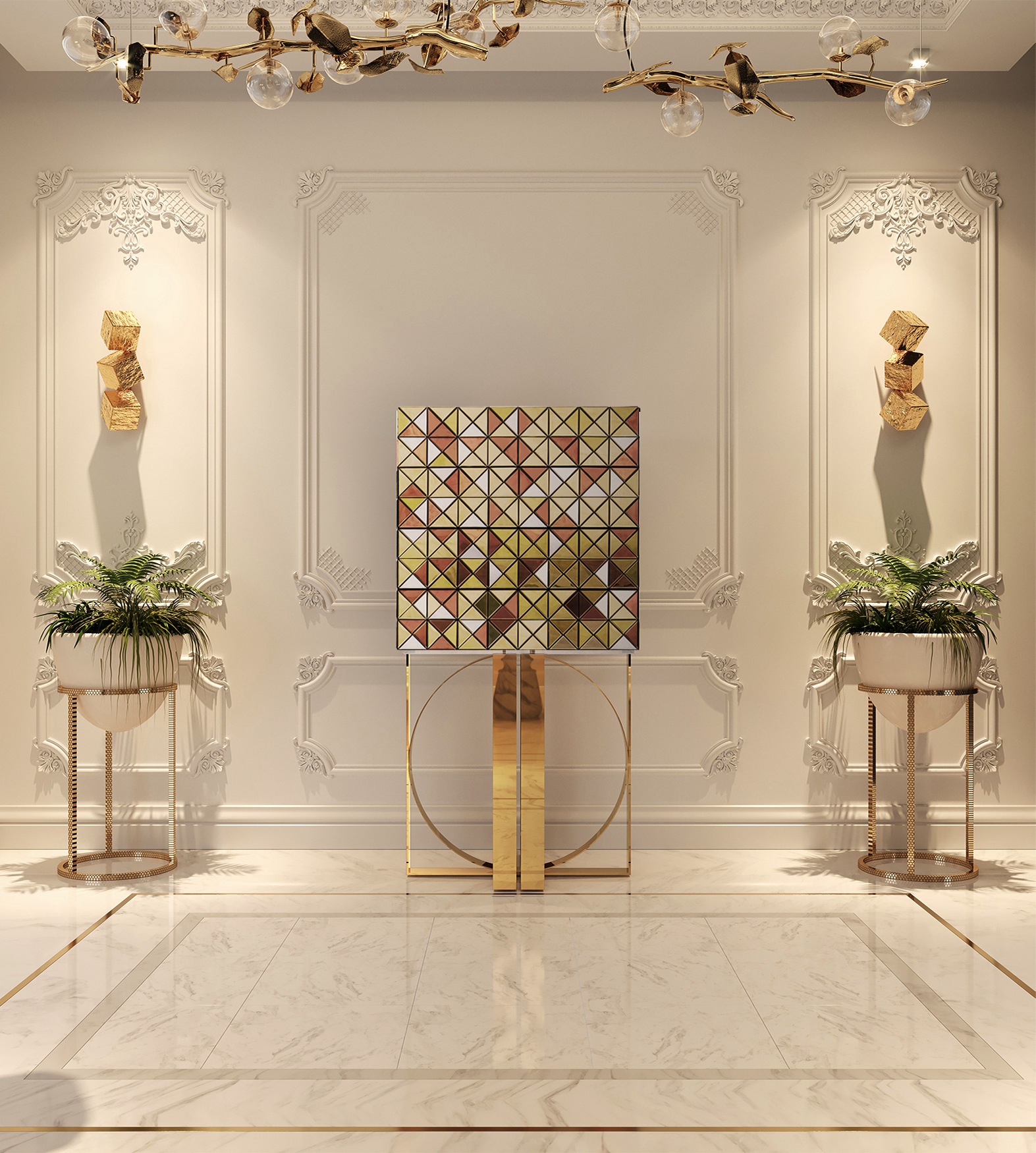 Armoire Mosaic à accents dorés