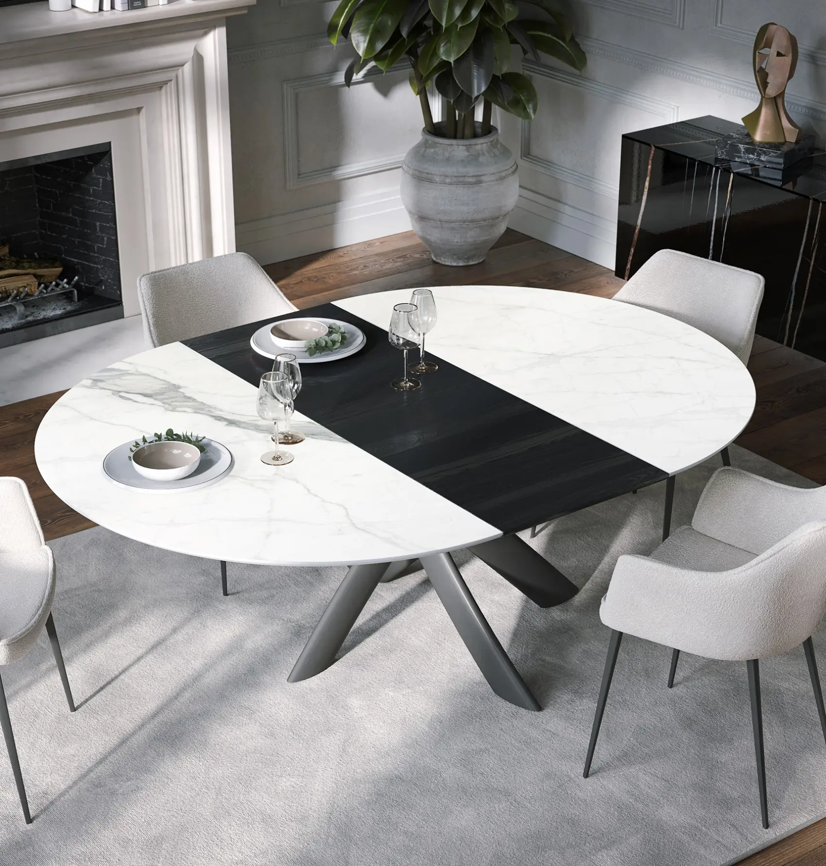 Table à manger ronde extensible Style