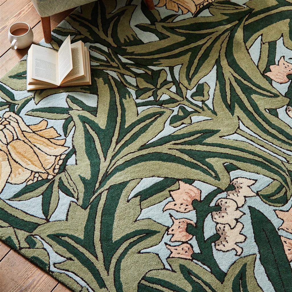 Tapis en laine/viscose Bluebell Leafy Arb vert
