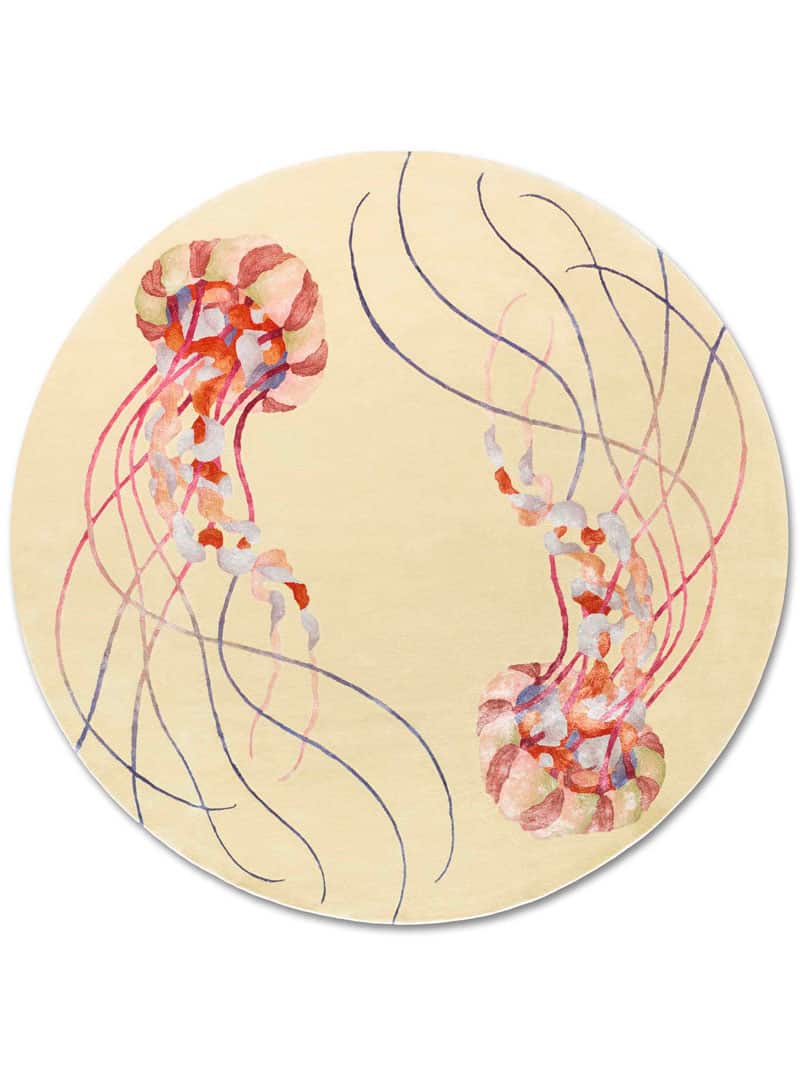 Jellyfish rond handgeknoopt vloerkleed