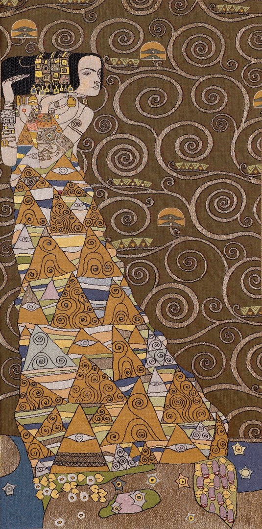 De dame van Klimt bruin links wandtapijt | Maat: 50 × 100 cm