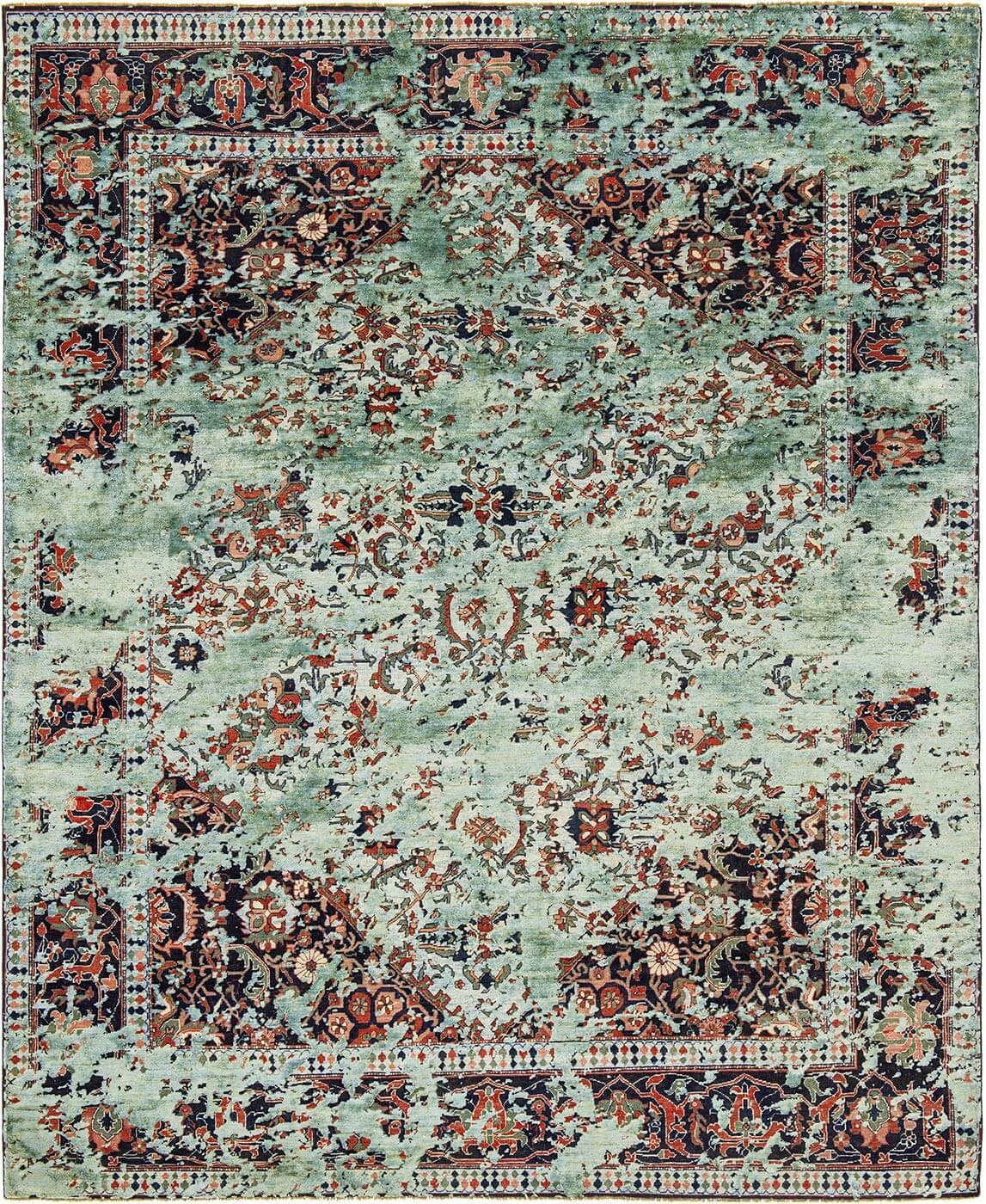Tapis Serapi Queensbury Double Sky bleu clair bleu gris en soie | Taille: 250 × 300 cm