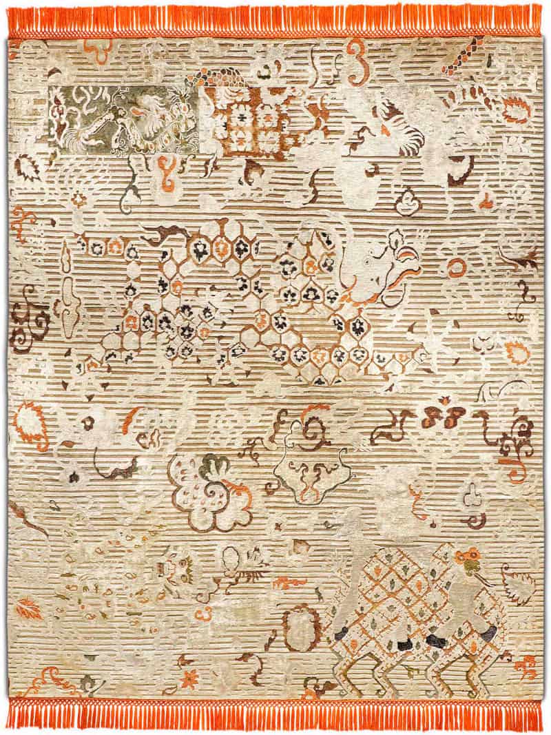 Dragon oranje beige handgeknoopt tapijt | Maat: 274 × 365 cm