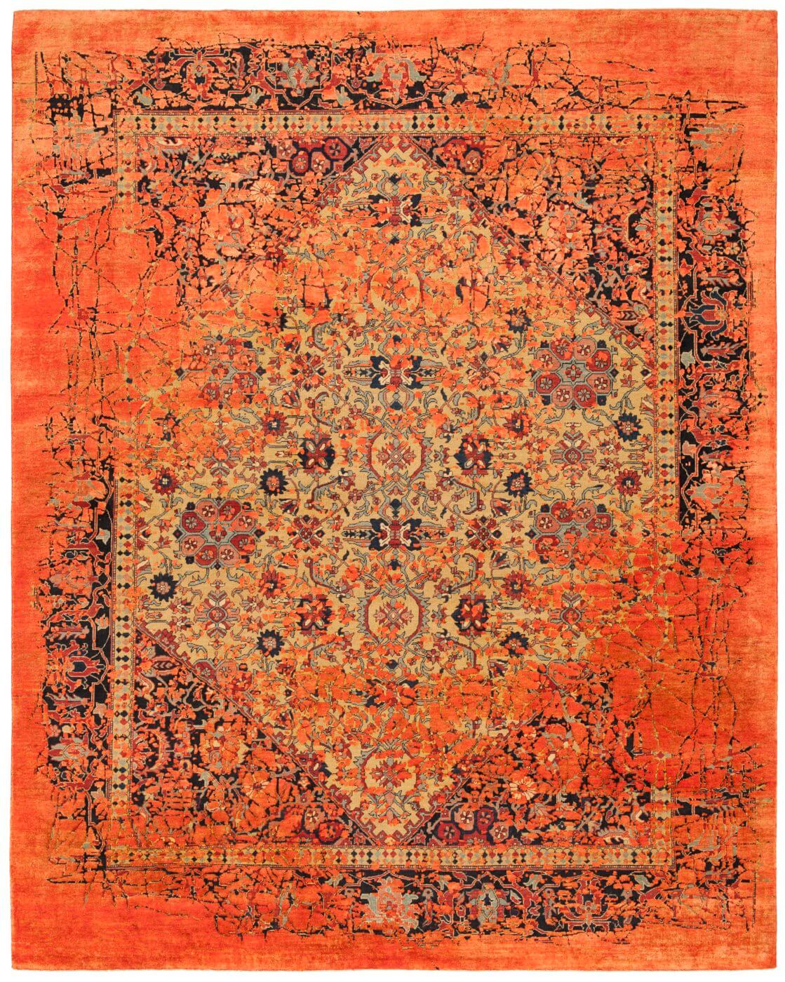 Tapis Serapi Queensbury Pleasure jaune orange néon en soie