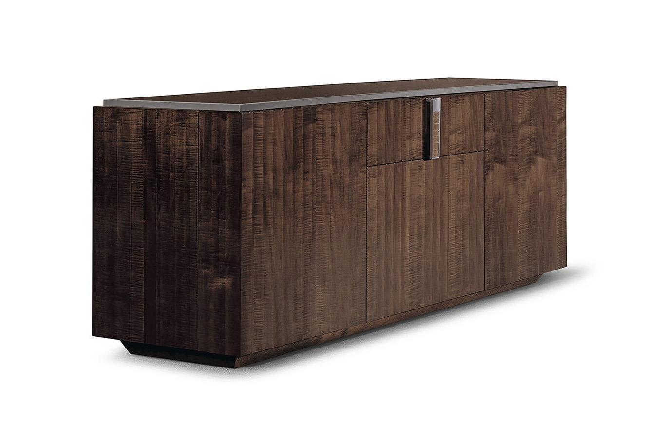 Buffet deux portes Elegance avec cuir premium et accents chromés