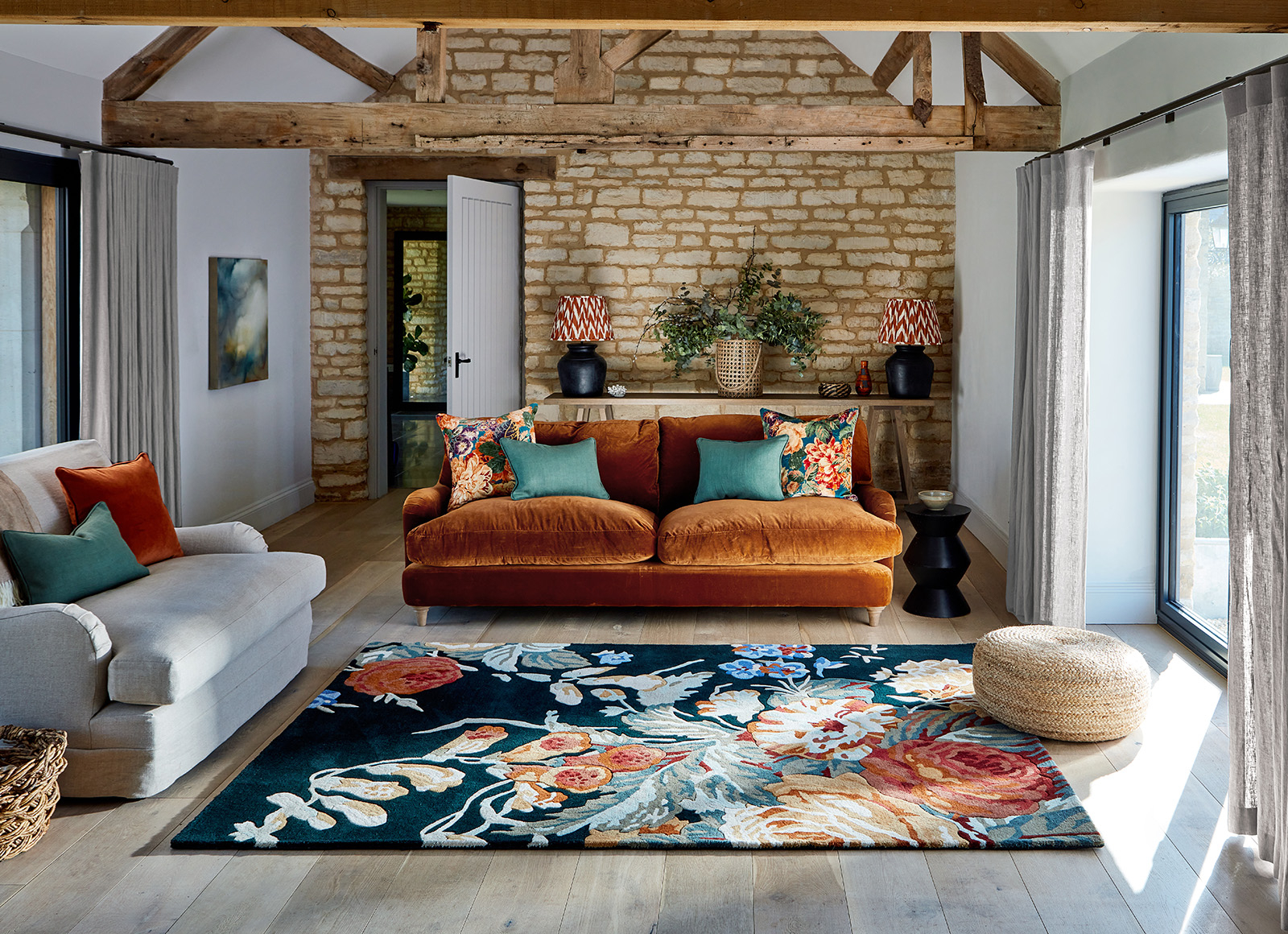 Stapleton Park marineblauw/gebrande oranje vloerkleed