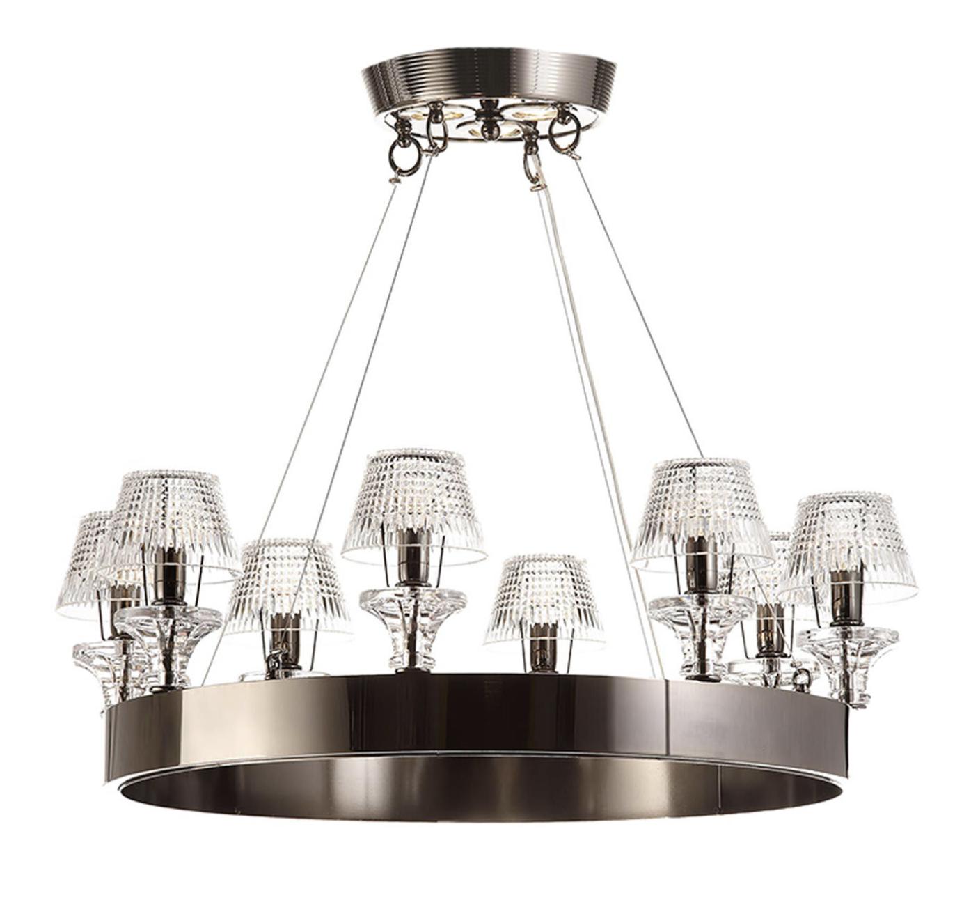Lustre en nickel noir avec abat-jours en cristal