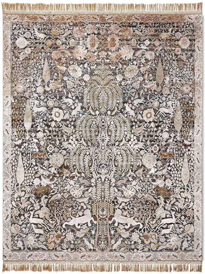 Goud grijs handgemaakt luxe vloerkleed