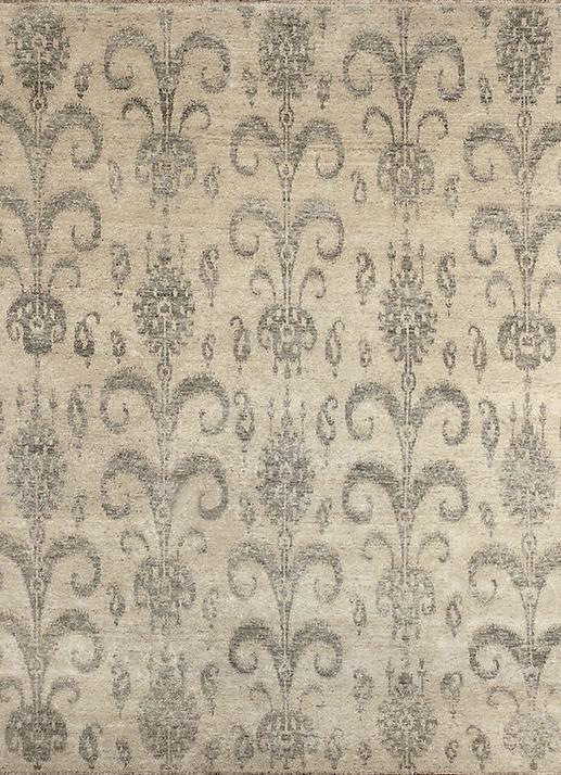 Ikat handgeknoopt wol beige vloerkleed