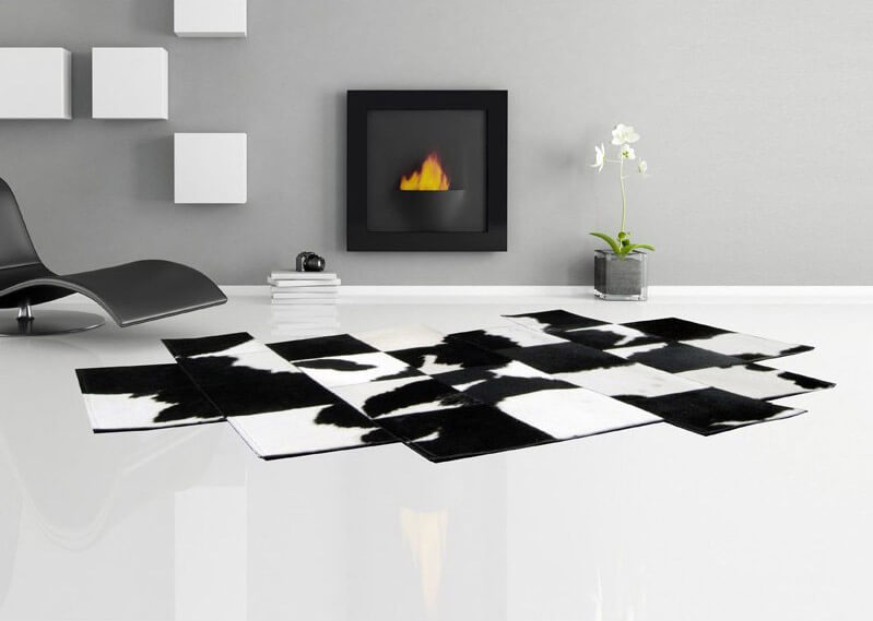 Pixel zwart-wit koeienhuid tapijt | Maat: 115 × 163 cm