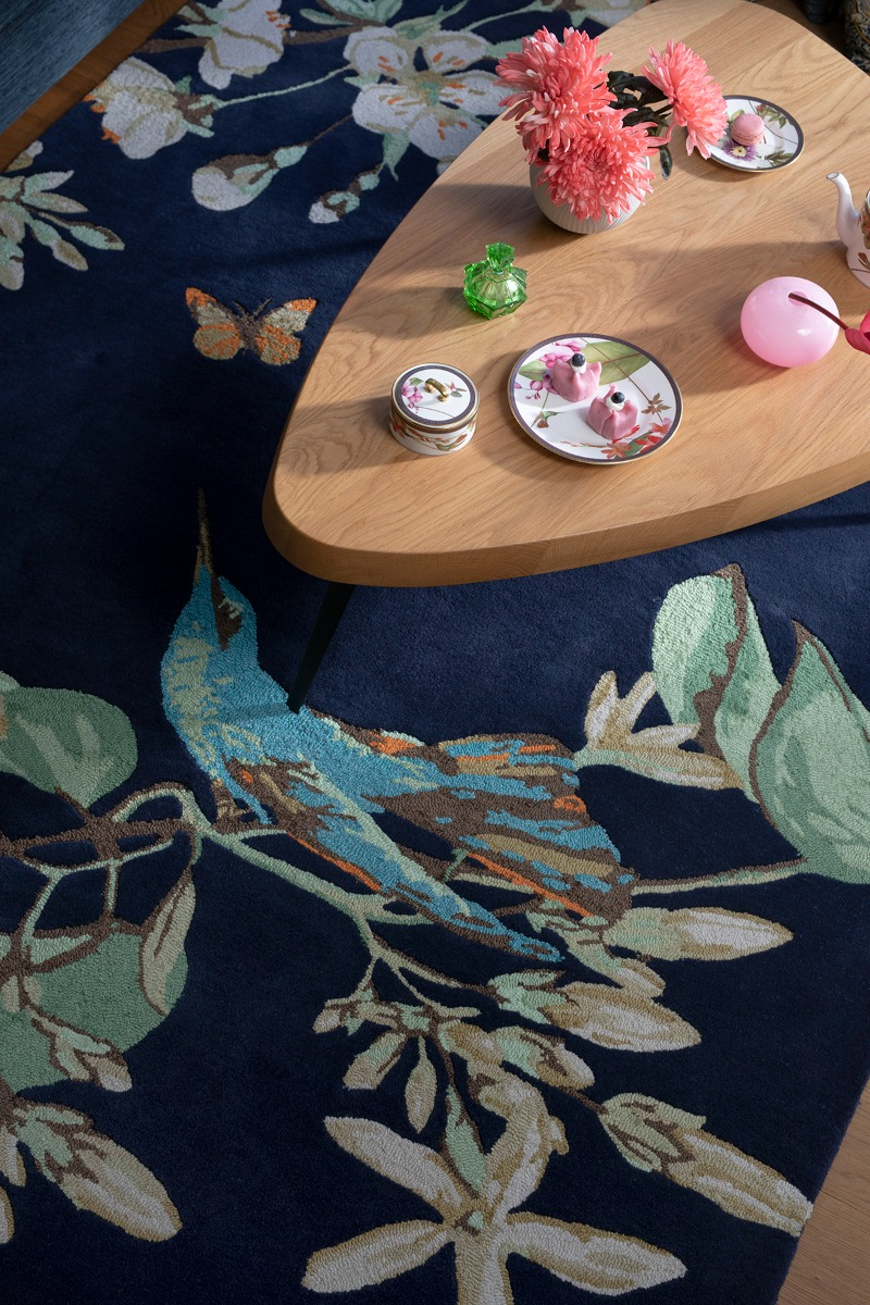 Hummingbird marineblauw tapijt | Maat: 120 × 180 cm