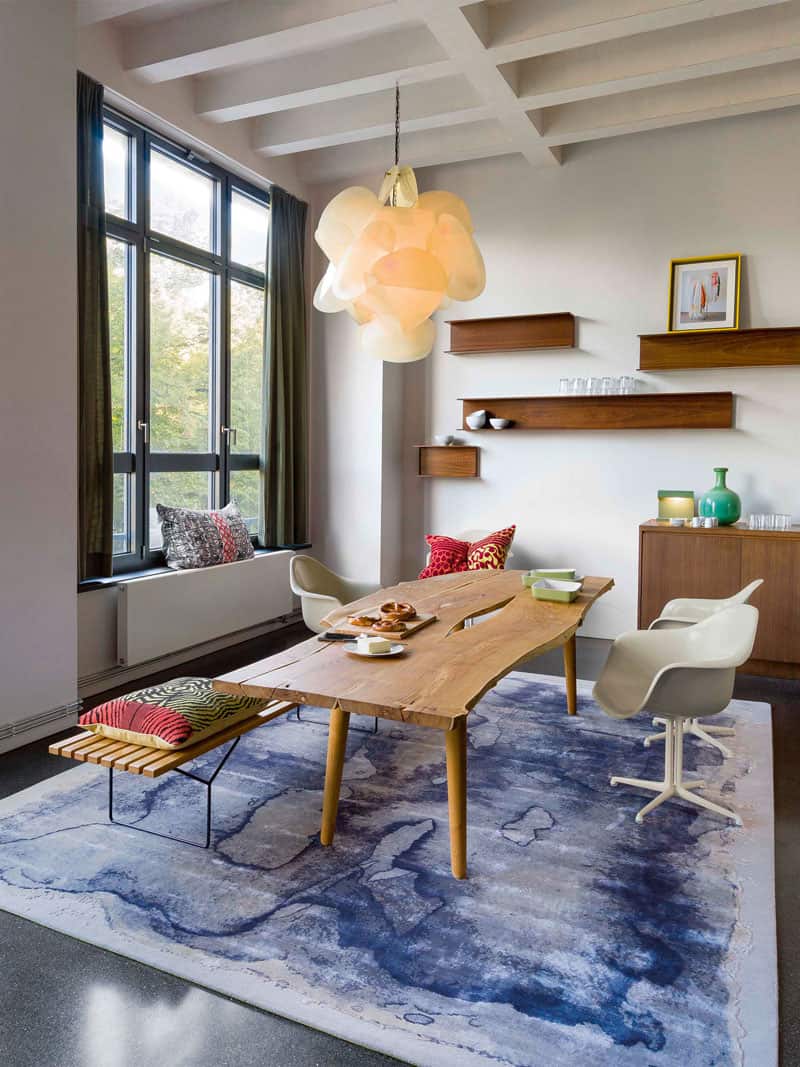 Tapis de luxe noué à la main Mono bleu