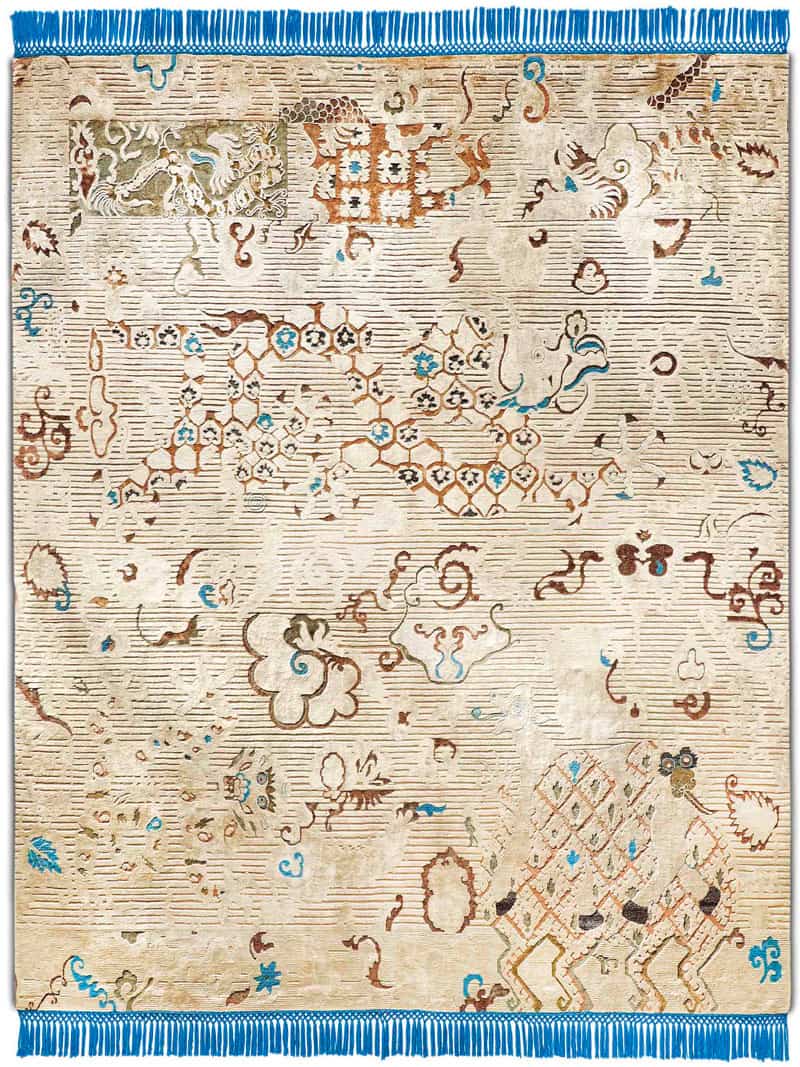 Dragon blauw beige handgeknoopt tapijt | Maat: 250 × 300 cm