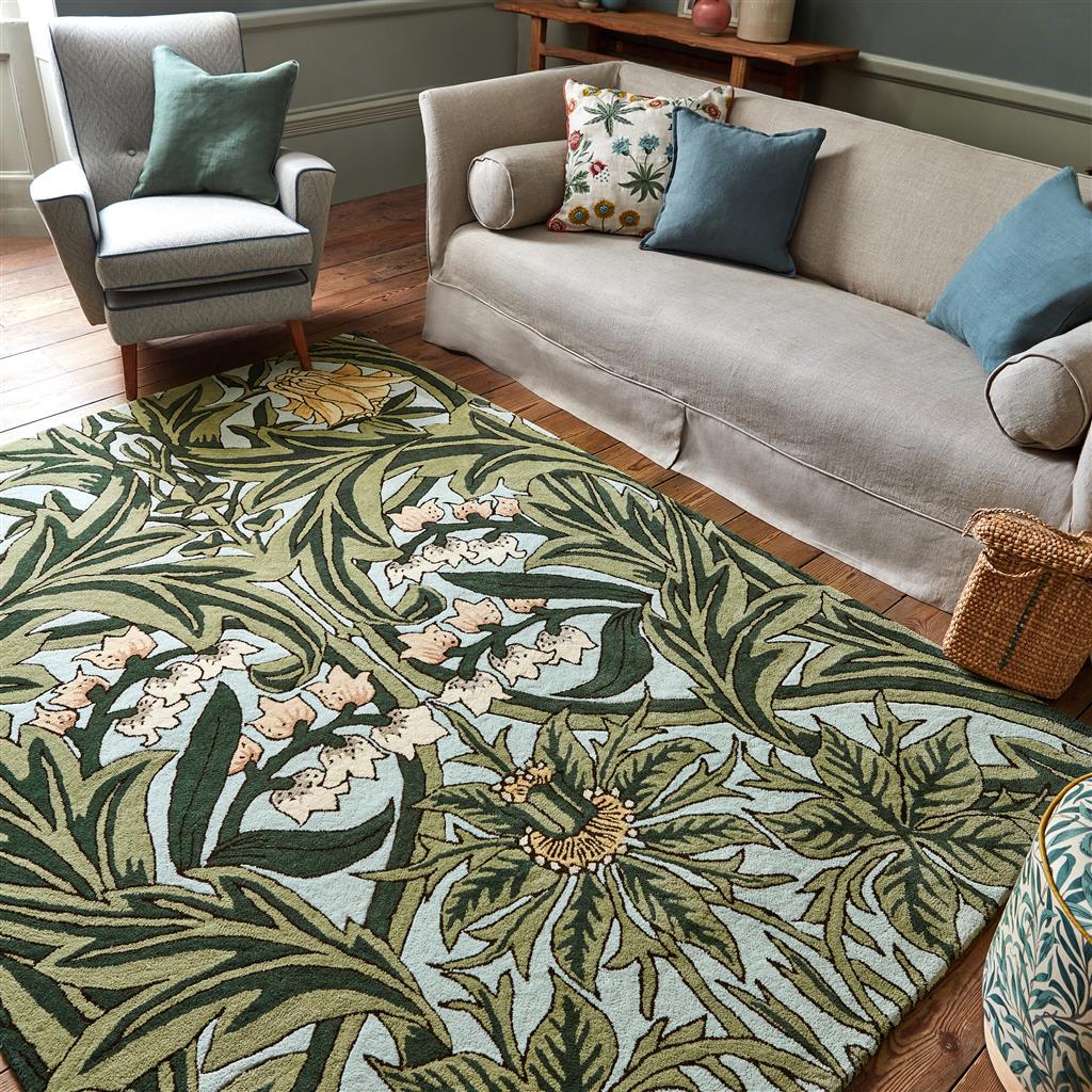 Tapis en laine/viscose Bluebell Leafy Arb vert