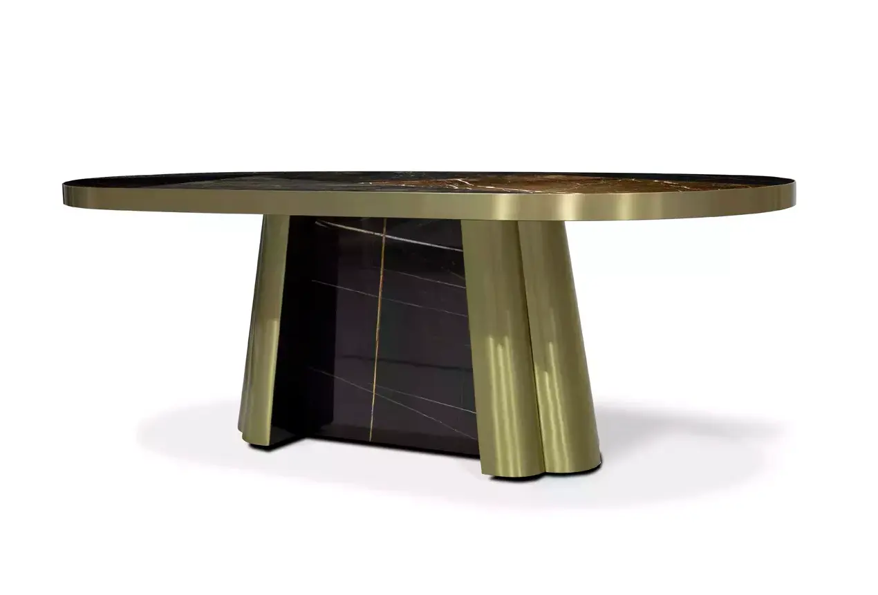 Table à manger en granit noir et or Decovita