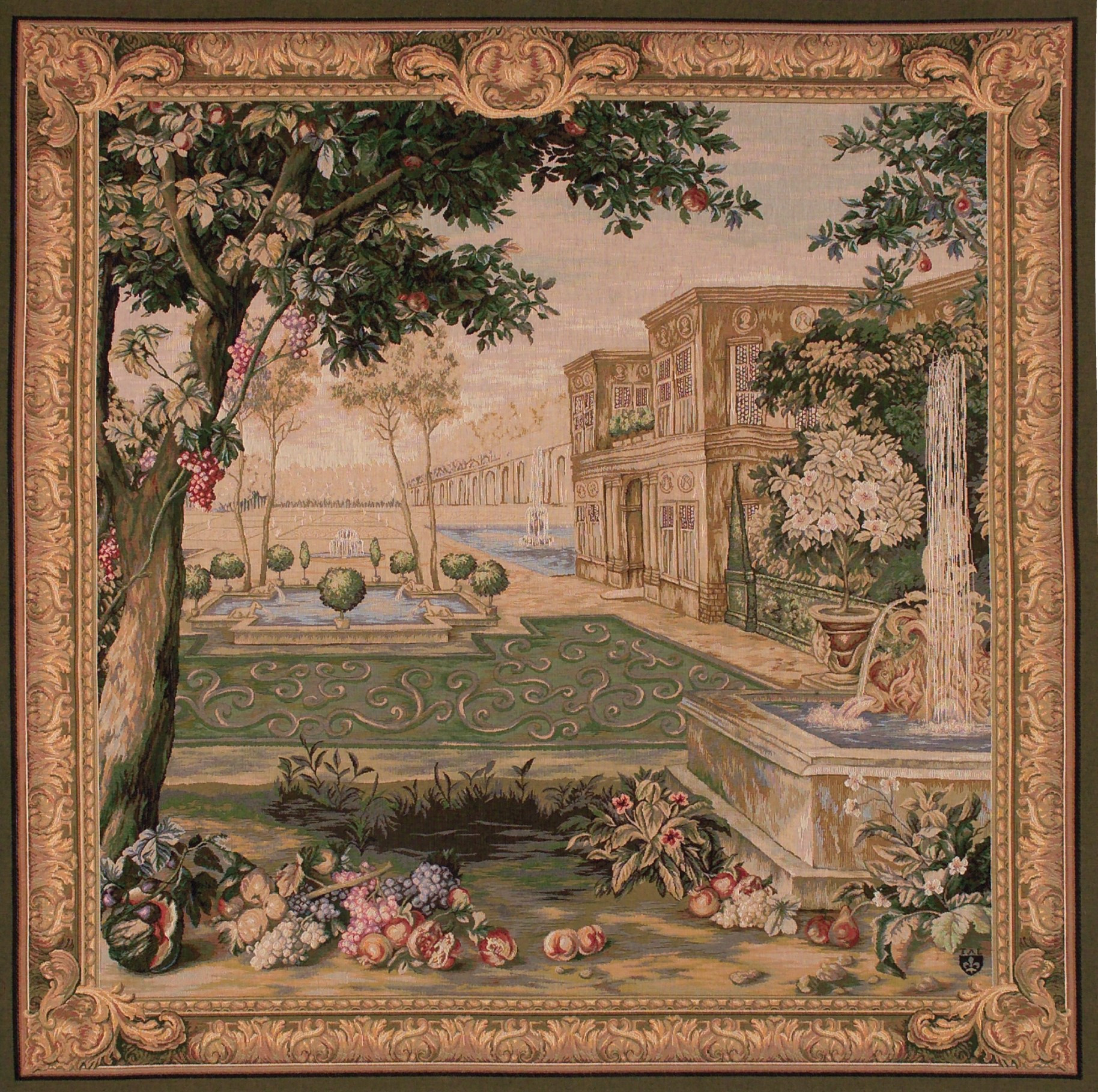 Tapisserie murale carrée Verdure fontaine