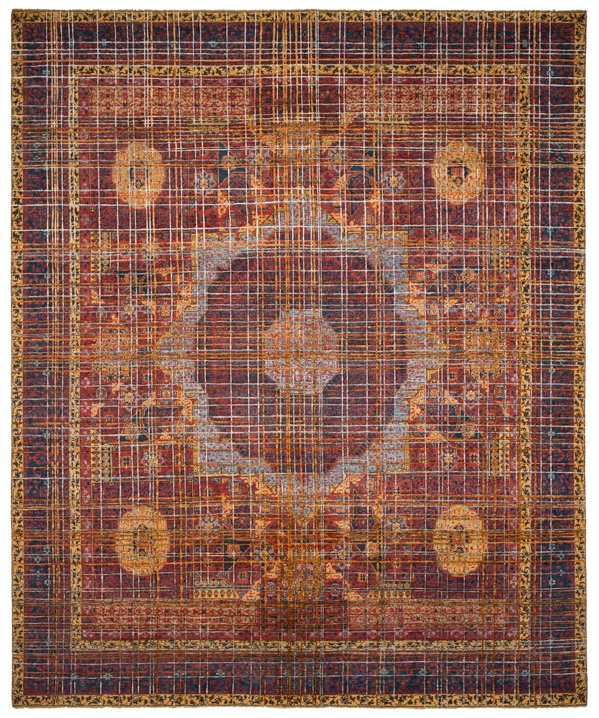 Tapis Mamluk Columbus Web rouge gris en soie