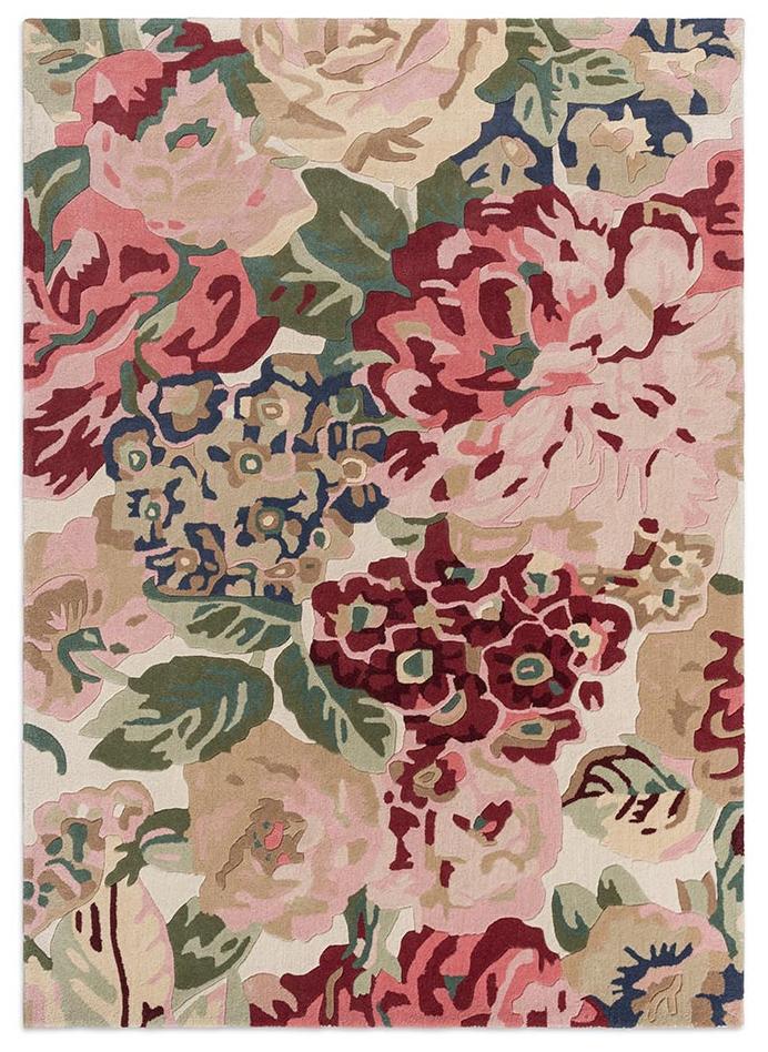 Rose & Peony rood designer vloerkleed