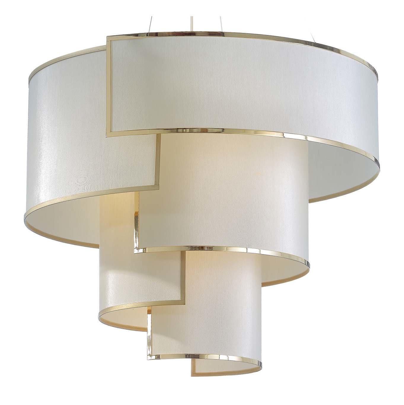 Lustre en or antique et laiton avec abat-jour ivoire