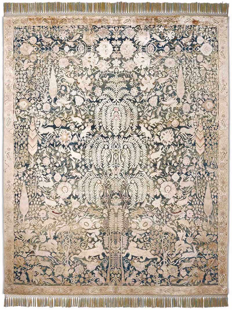 Tapis de luxe fait main or et bleu