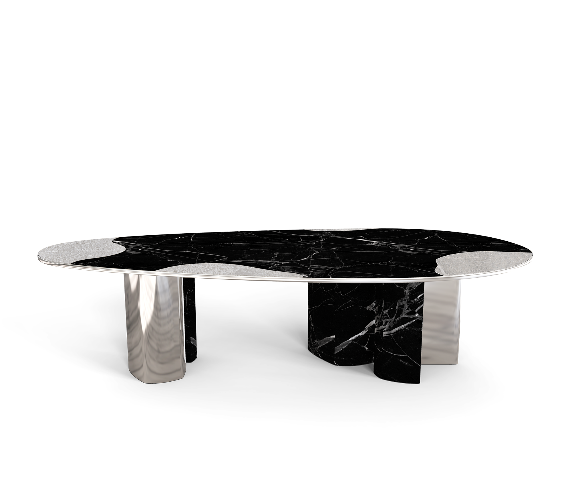Athena Nero marmer en zilveren eettafel