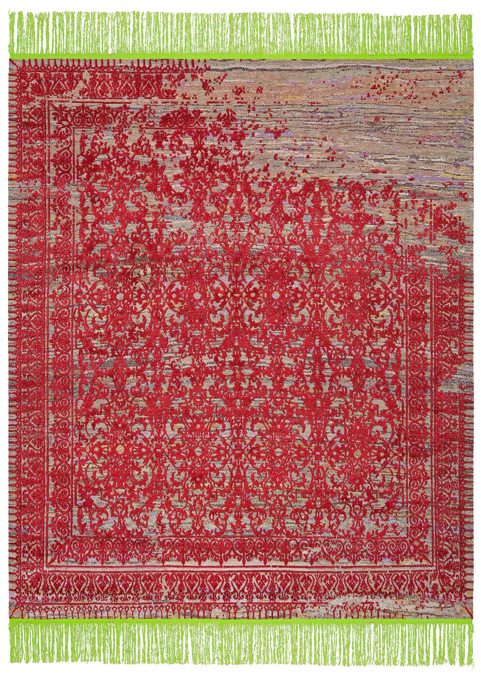 Ferrara Radi Rocked groen rood tapijt | Maat: 350 × 450 cm