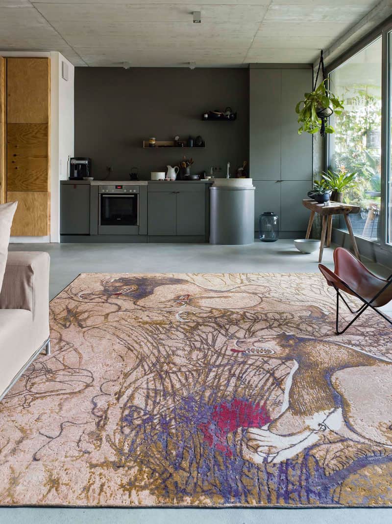 Tapis tissé main Two Lions