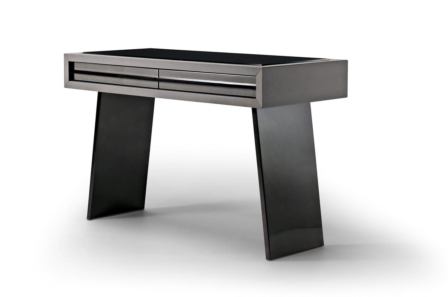 Bureau Élégance structurée avec plateau en verre noir et pieds métalliques