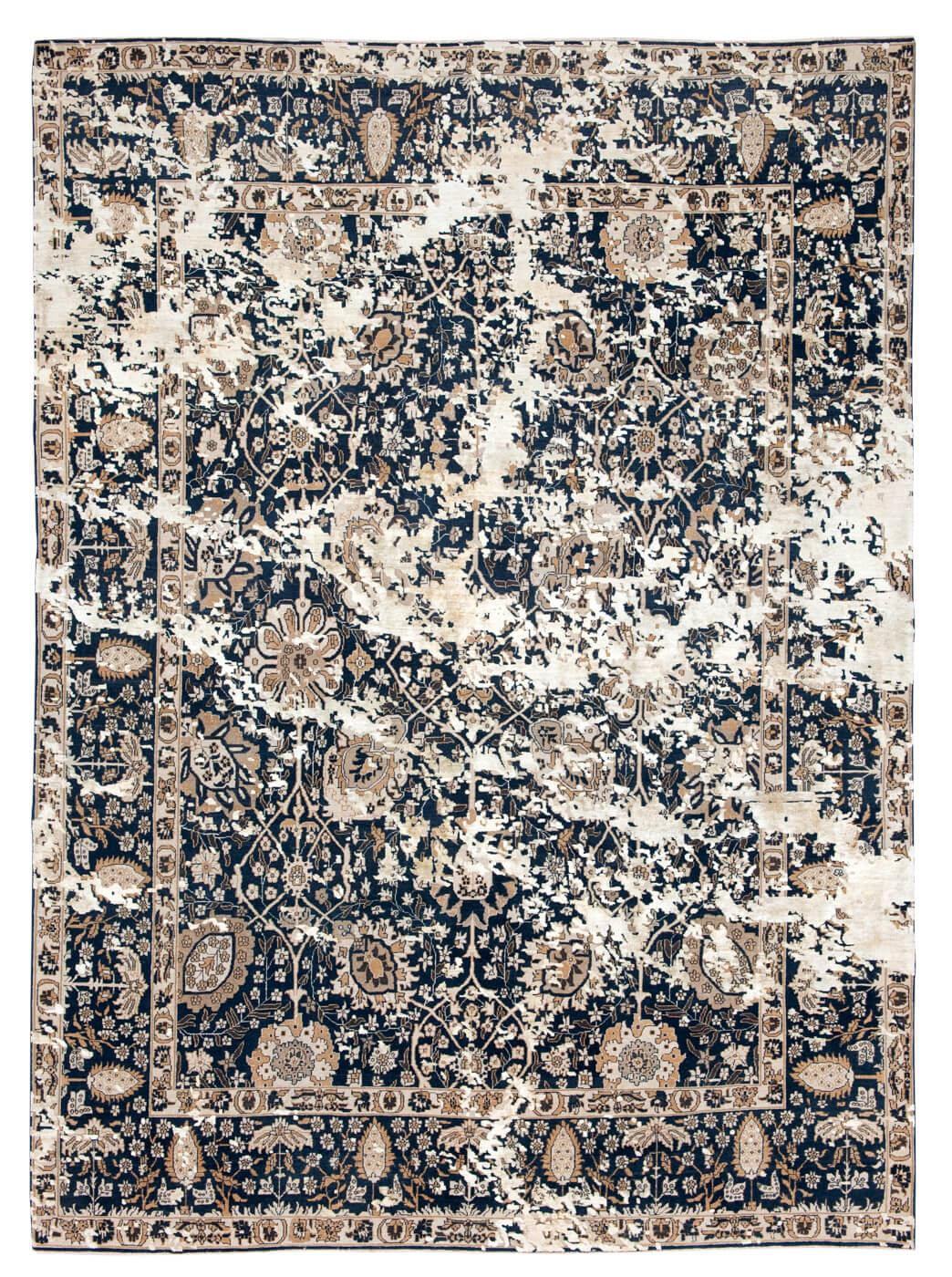 Tabriz Riverside Sky zwart beige zijden vloerkleed | Maat: 300 × 400 cm