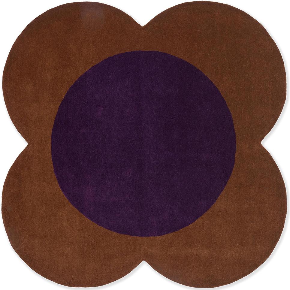 Tapis en laine designer Flower Spot châtaigne/violet | Taille: Ø 200 cm