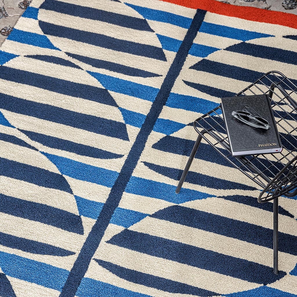Stripy Stem azuurblauw outdoor tapijt | Maat: 140 × 200 cm