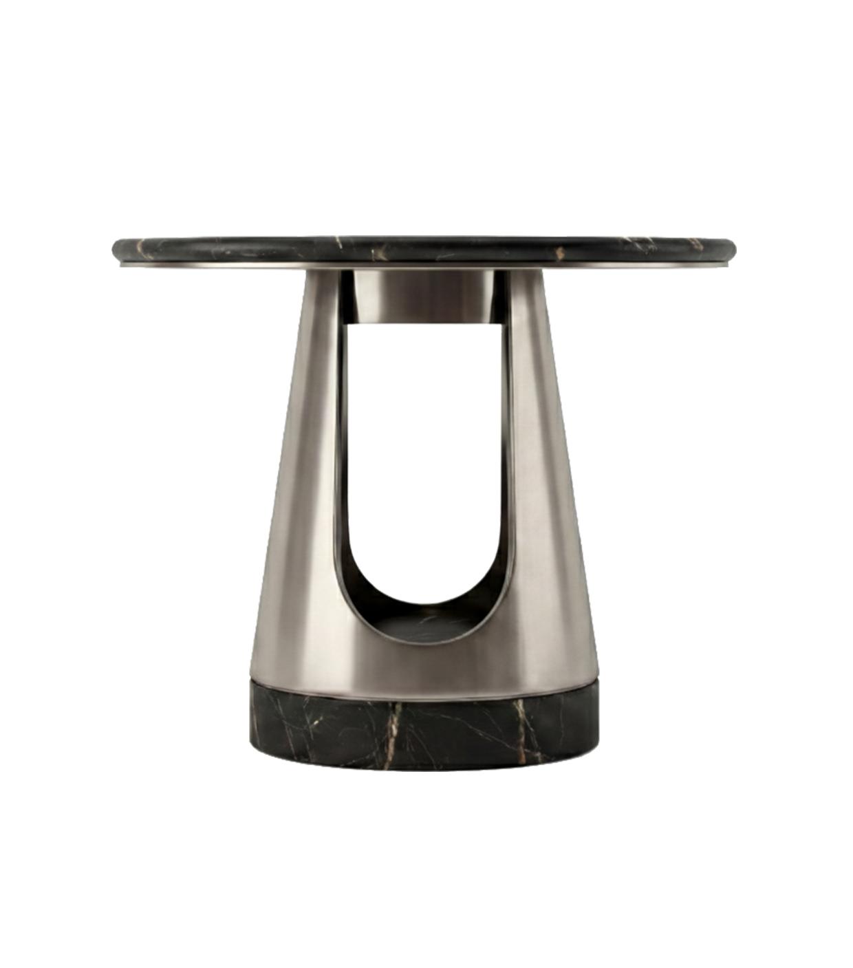 Table basse ronde Aura avec plateau en pierre foncée