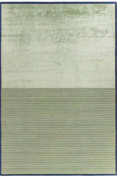 Hand Knotted groen gestreept wol & viscose vloerkleed