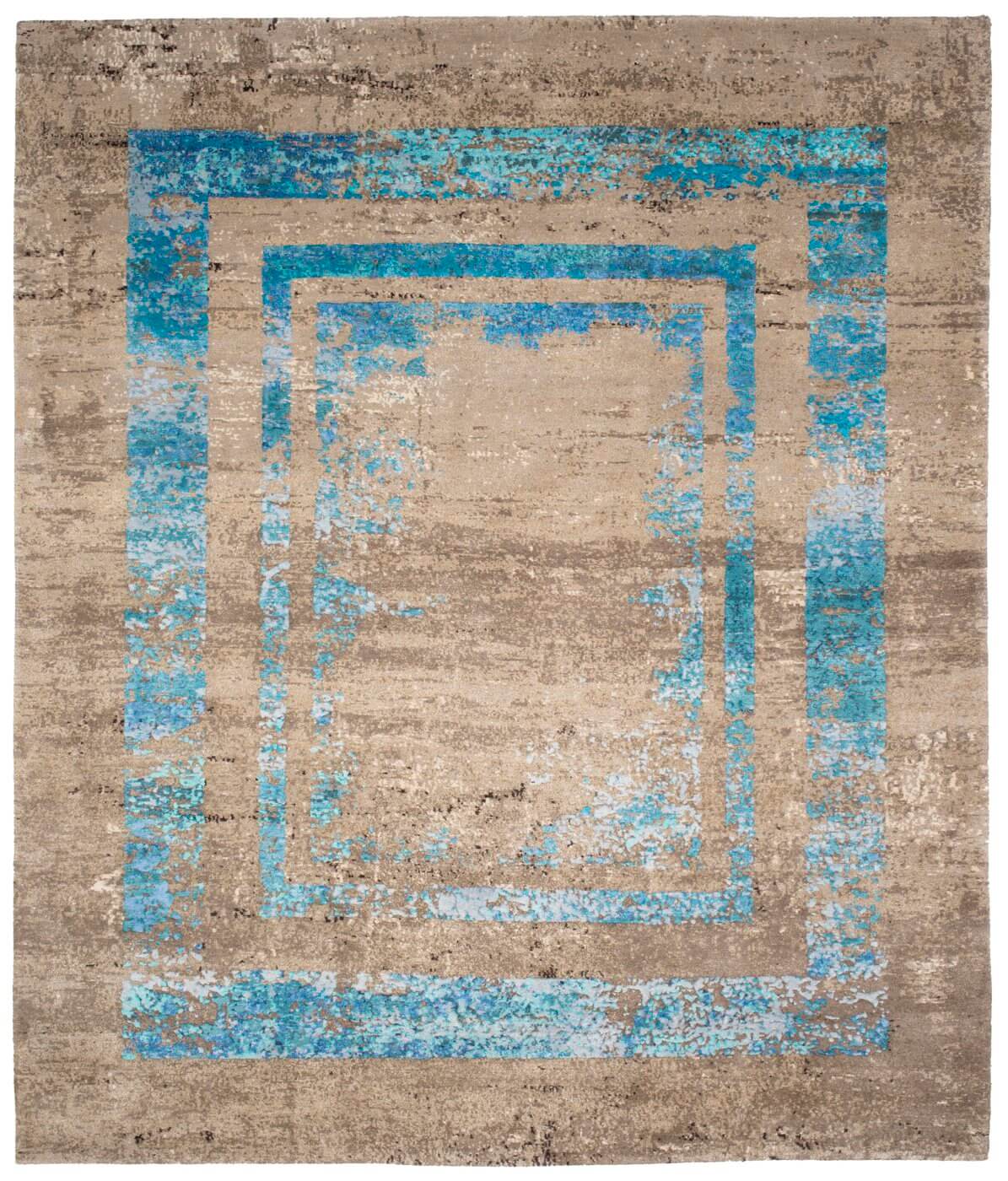 Artwork 27 drievoudige rand blauw vloerkleed