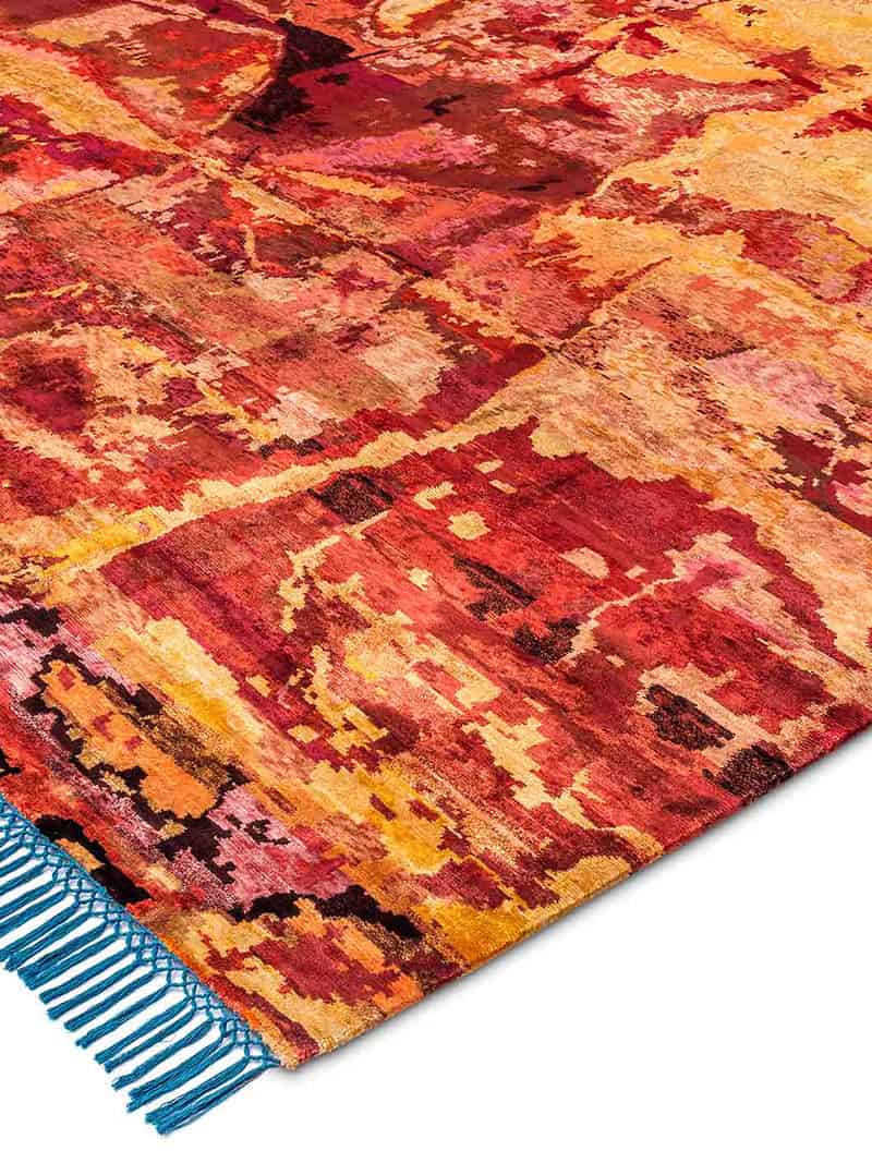 Eco oranje rood luxe handgeknoopt vloerkleed