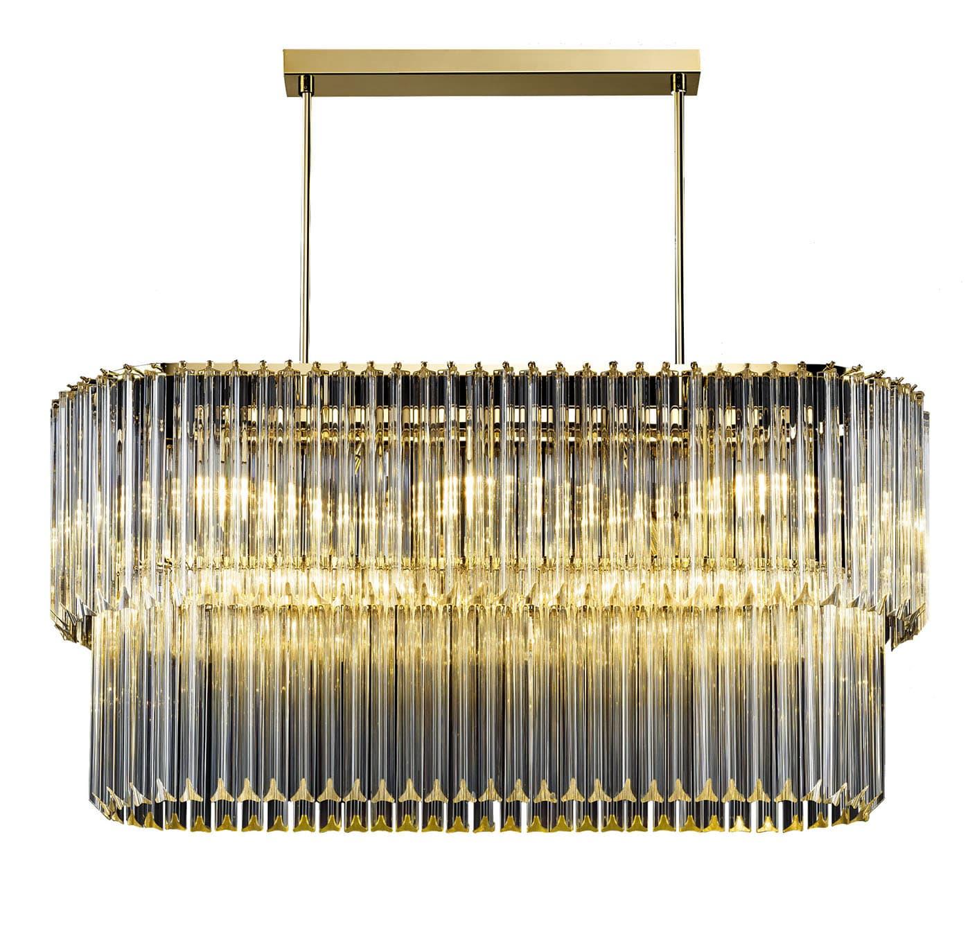Ovale antiek gouden kroonluchter met triedro glas