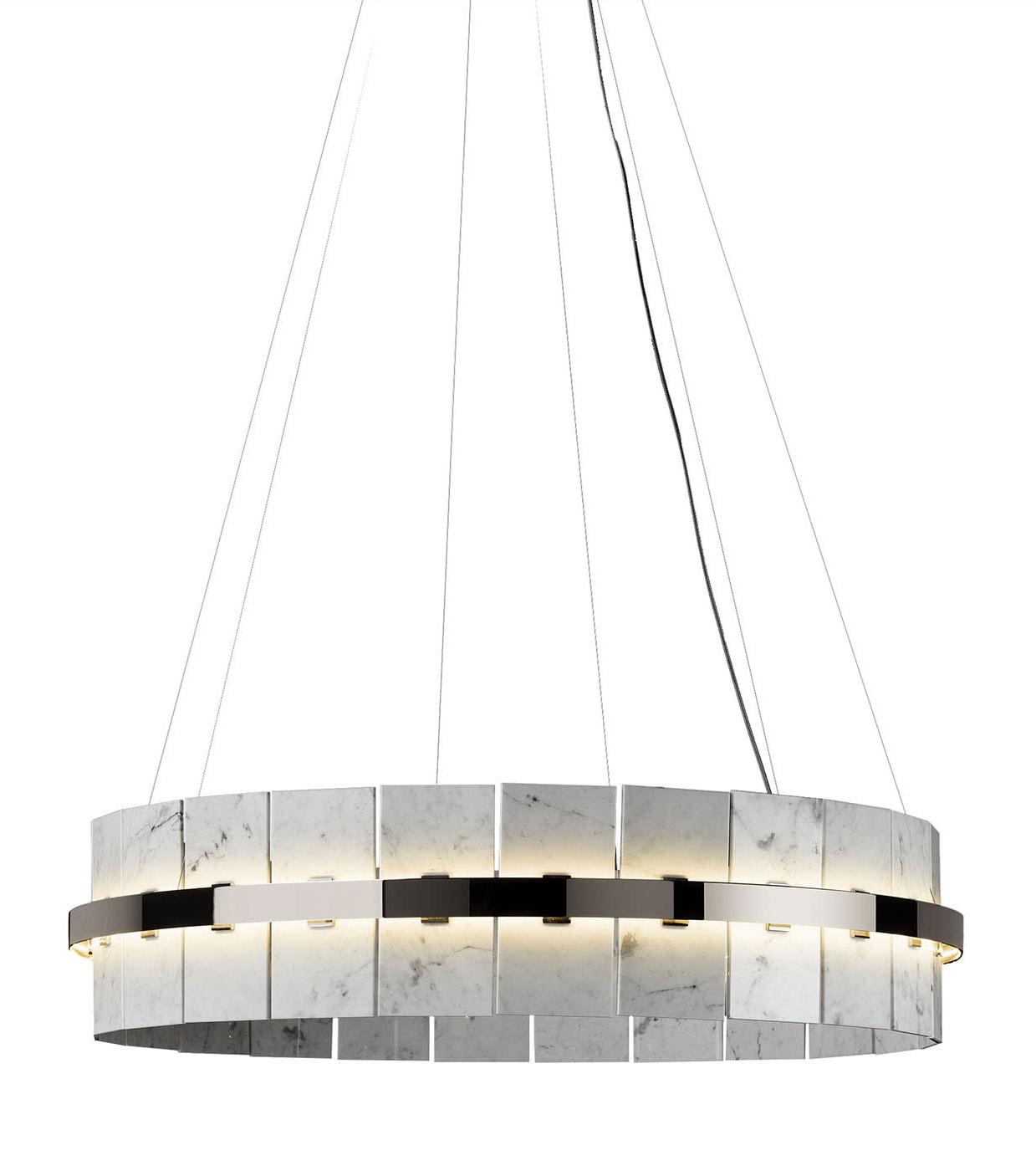 Lustre rond avec plaques en marbre de Carrare