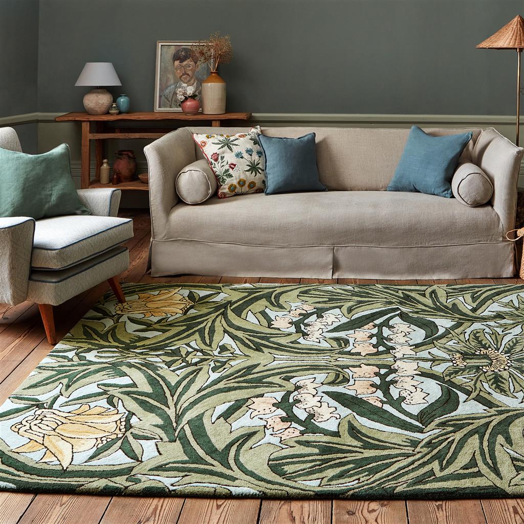 Tapis en laine/viscose Bluebell Leafy Arb vert | Taille: 250 × 350 cm